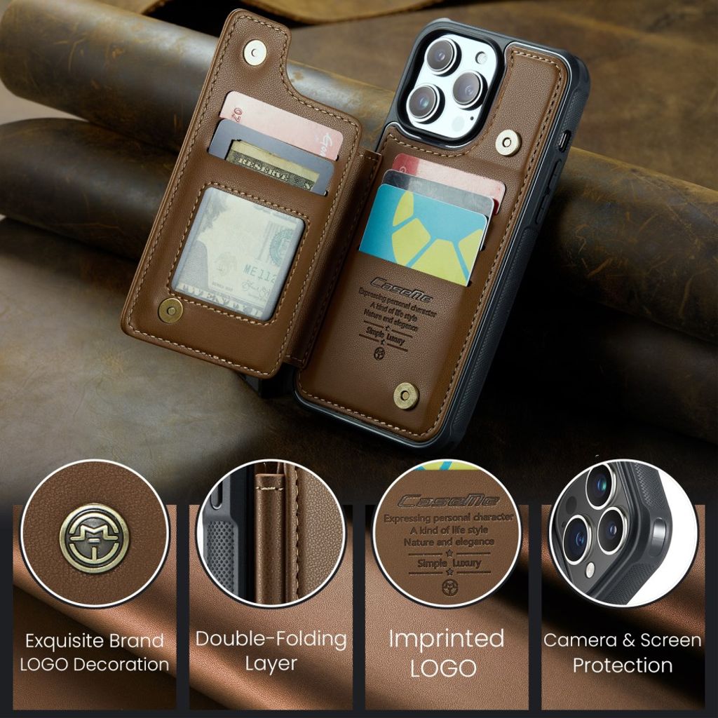 CASEME iPhone 14 Pro Max Plånboksskal RFID-blockerande – Brun