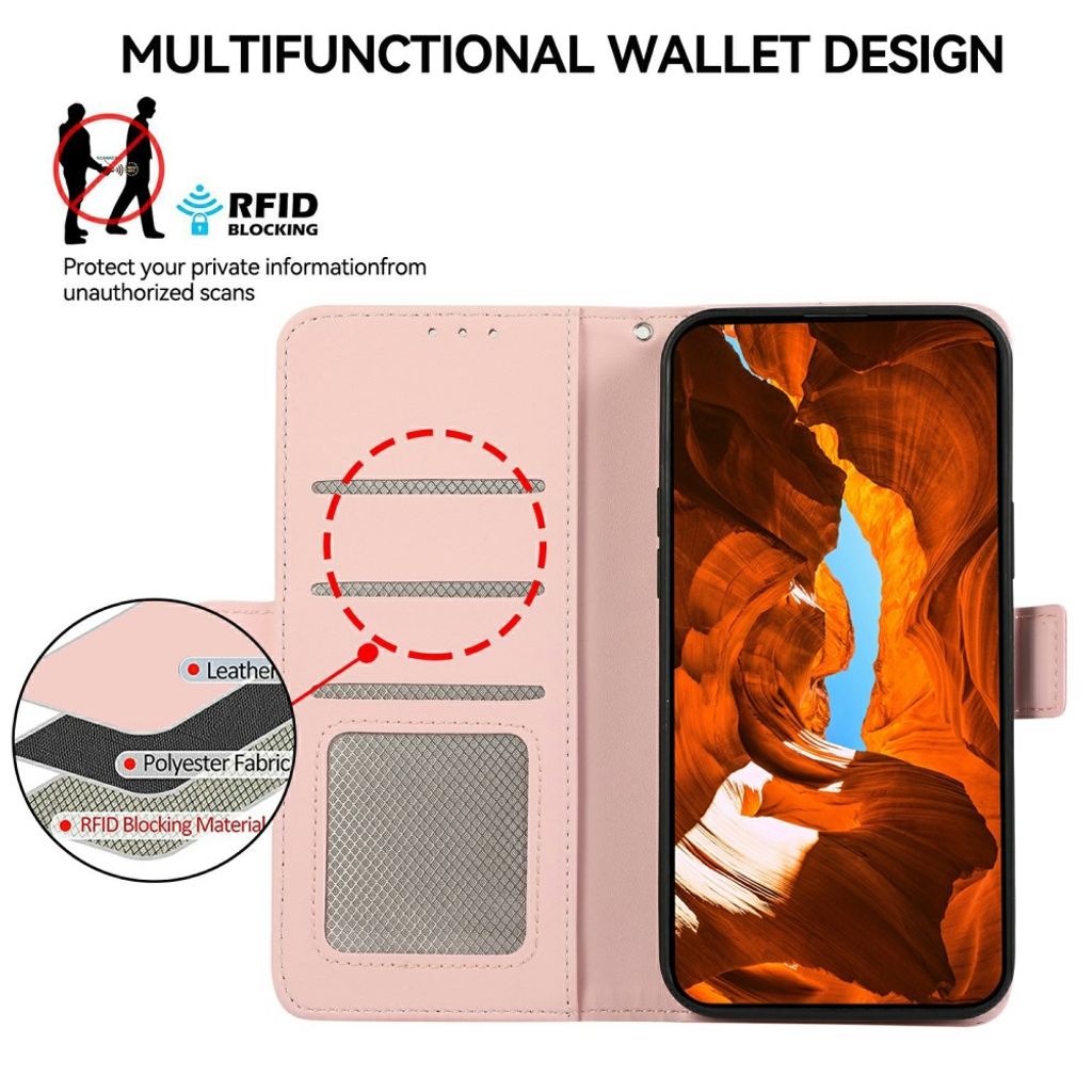 ABEEL Google Pixel 11/Pixel 11 Pro RFID-blokerende Flip Cover - Lyserød