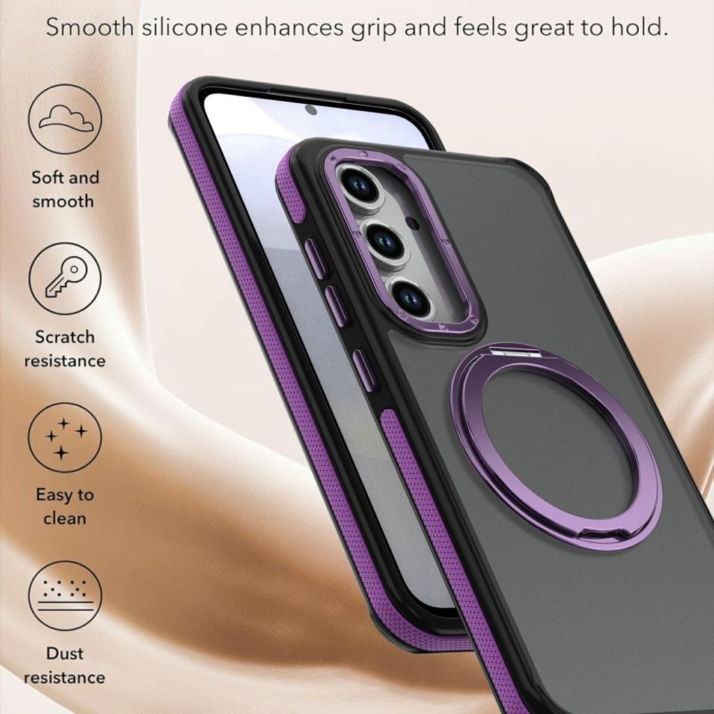 Samsung Galaxy S26 FE-deksel med magnetisk ring og stativ – lilla