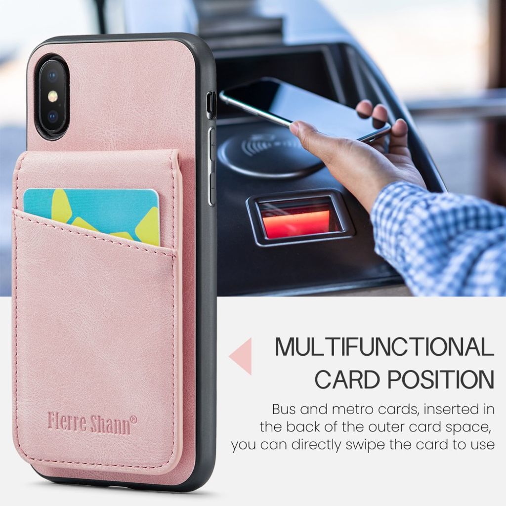 Fierre Shann iPhone XS Max Pungcover med Stativ og Kortholder – Lyserød