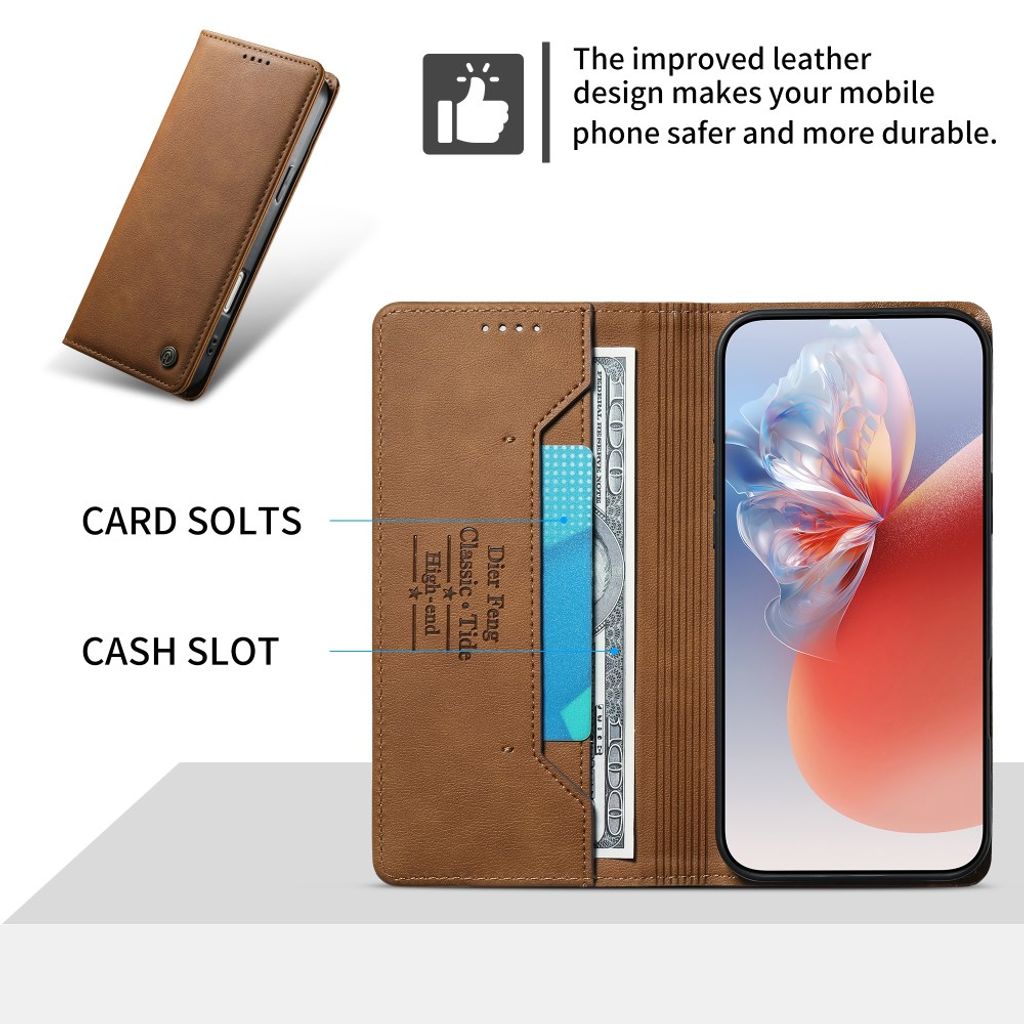DIERFENG iPhone 18 Pro/17 Pro Lommeboketui RFID-blokkerende - Brun