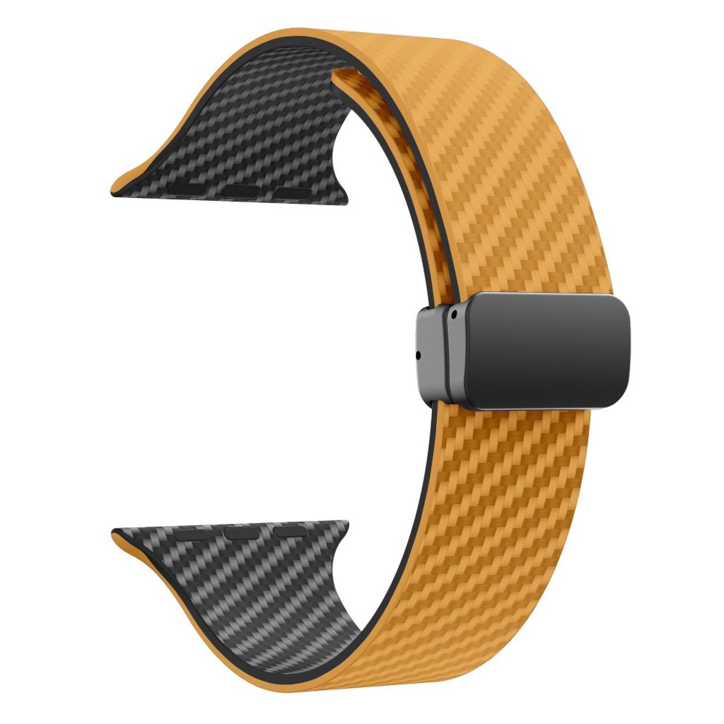 Apple Watch 49 / 46 / 44 / 42mm Klockarmband kolfibertextur - Ljusbrun/Svart
