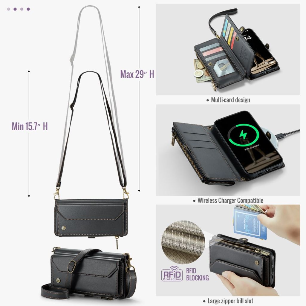 CASEME iPhone 18 Pro Max/17 Pro Max Lompakkokotelo RFID, 10 korttia - Musta