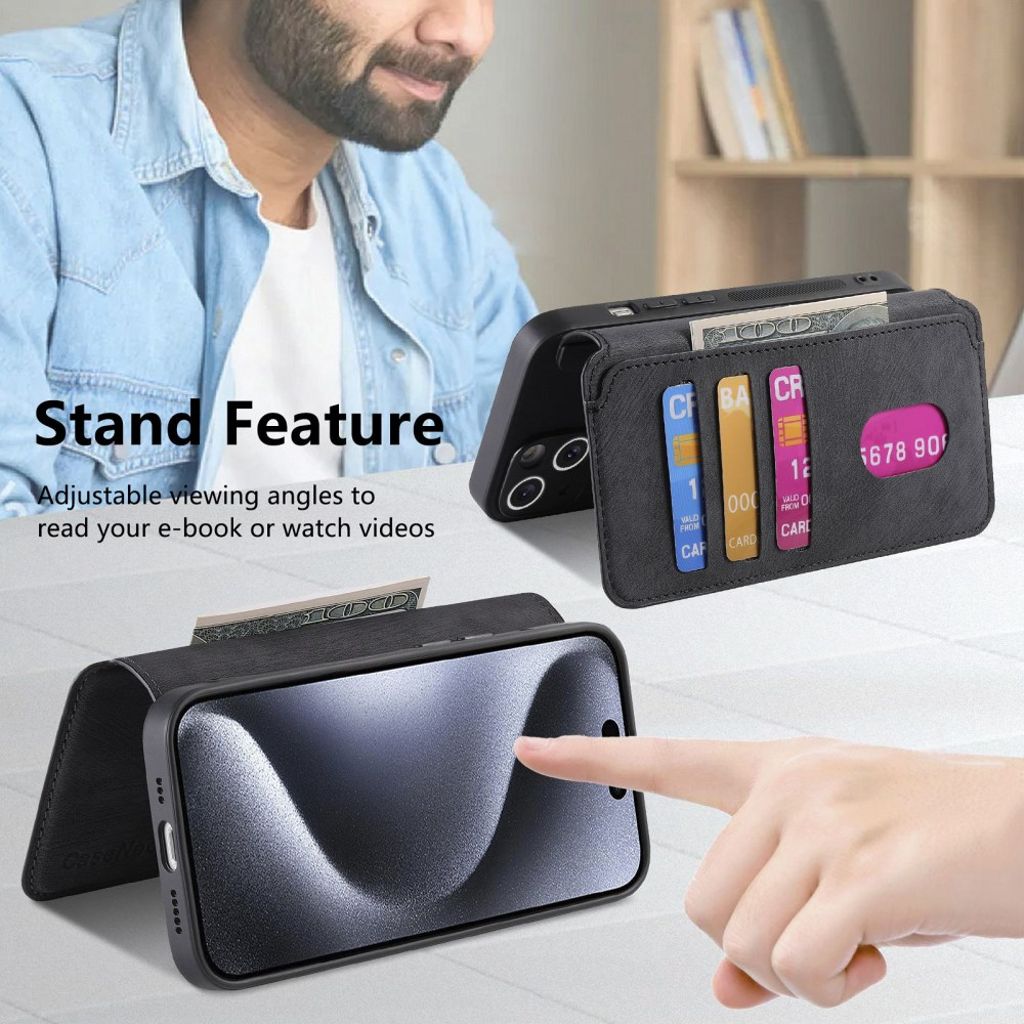 CASENEO iPhone 13 Pro Max Kotelo irrotettavalla lompakolla – Musta