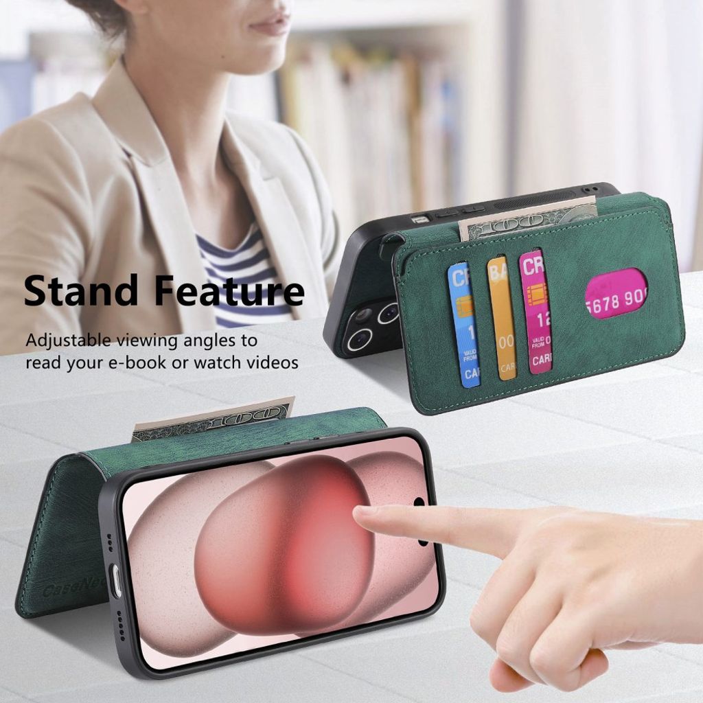 CASENEO iPhone 14 Plus Plånboksfodral Avtagbar Plånbok – Grön