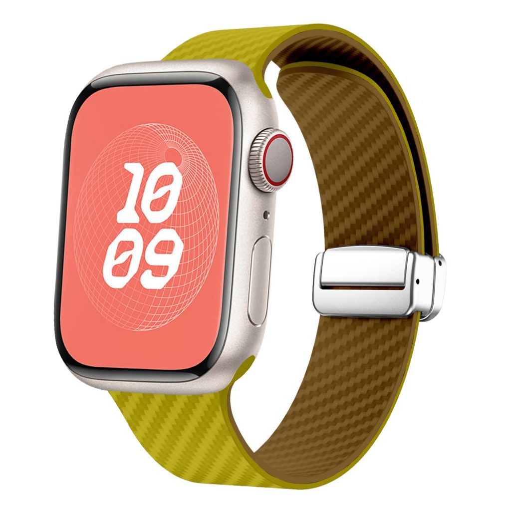 Apple Watch 42 / 41/ 40 / 38mm Klockarmband kolfibertextur - Gul/Brun