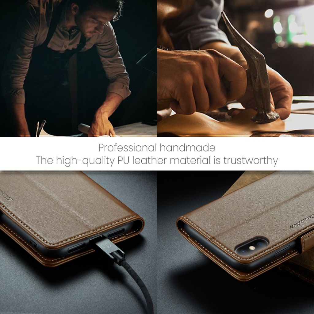 CASEME iPhone XS Max Pungetui m. 3 Kortplads & RFID-blokering – Brun