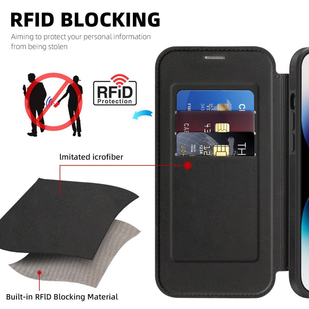 iPhone 14 Pro Wallet Cover MagSafe RFID Blocking - Black