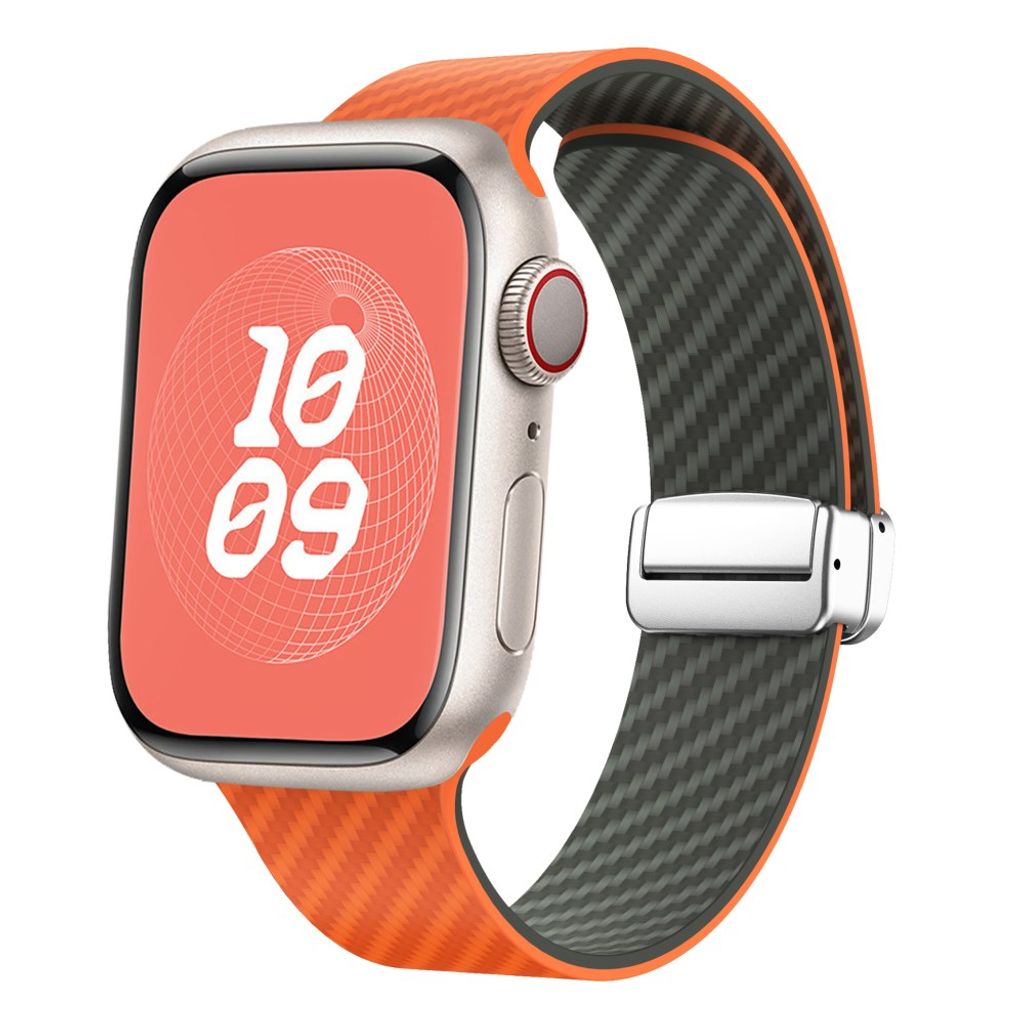 Apple Watch 42 / 41/ 40 / 38mm Klockarmband kolfibertextur - Orange/Grön
