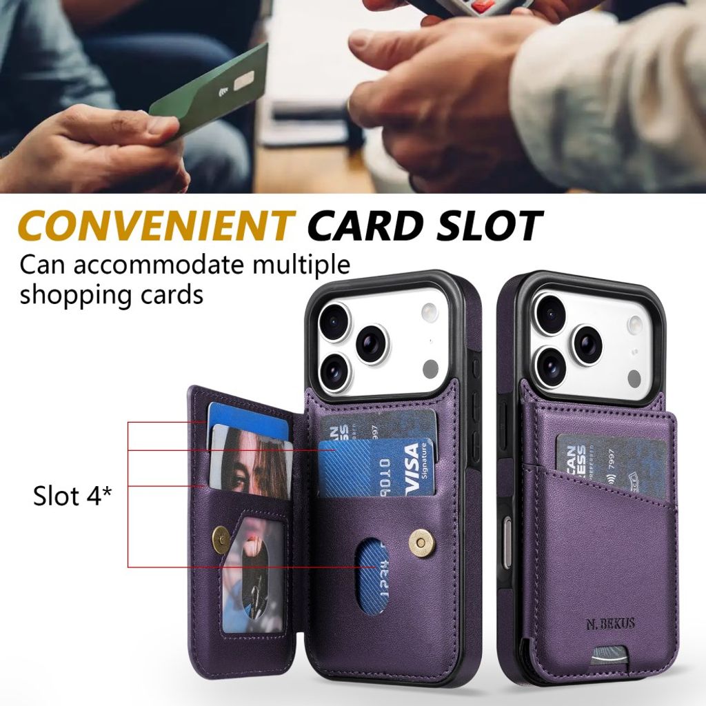 N.BEKUS iPhone 18 Pro/17 Pro Lompakkokuori RFID-suojauksella - Violetti