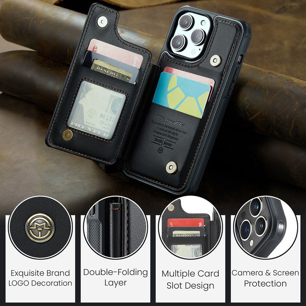 CASEME C22 iPhone 14 Pro Wallet Case RFID Blocking - Black