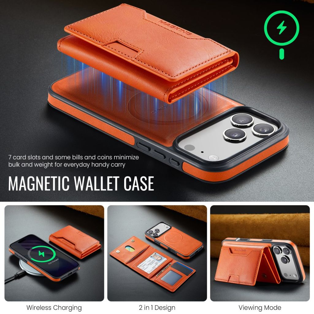 MAGKING iPhone 18 Pro Max/17 Pro Max MagSafe Kuori irrotettavalla lompakolla - Oranssi