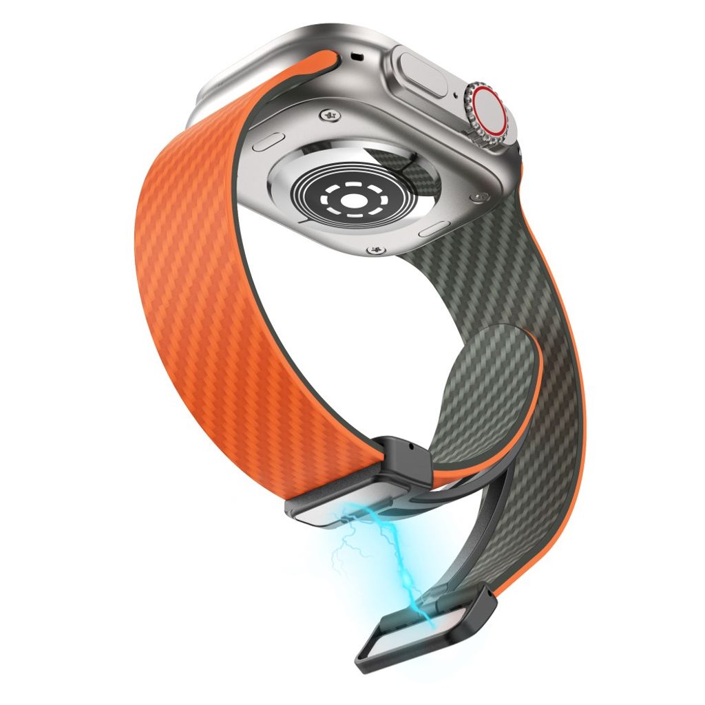 Apple Watch 42 / 41/ 40 / 38mm Klockarmband kolfibertextur - Orange/Grön