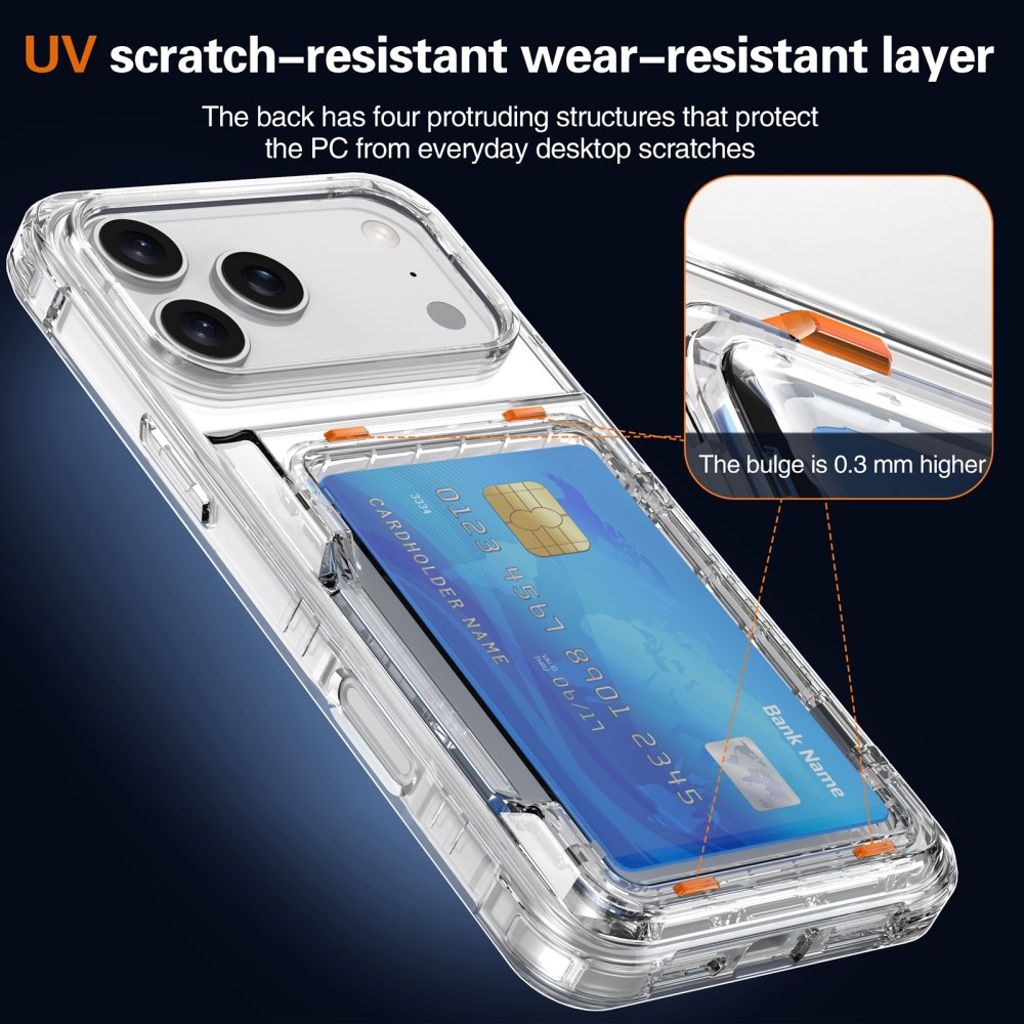 iPhone 17 Pro Max Skal med stativ och kortfack – Transparent