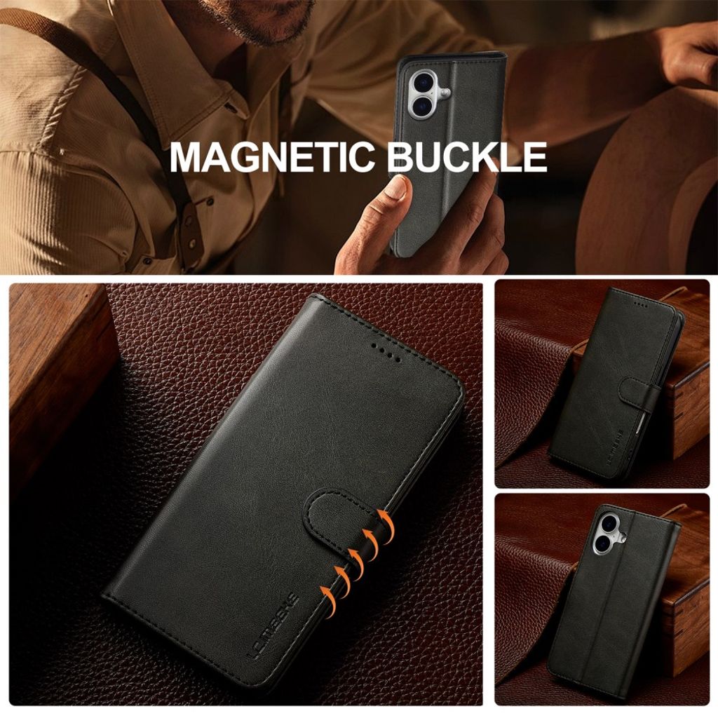 LC.IMEEKE iPhone 17 Wallet Cover with Stand - Black