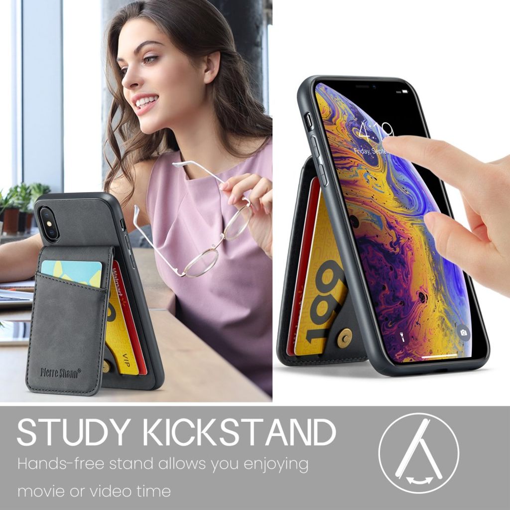 Fierre Shann iPhone XS Max Pungcover med Stativ og Kortholder – Sort