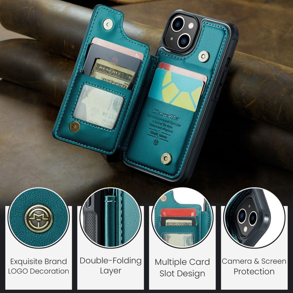 CASEME C22 iPhone 13 Lompakkokuori RFID-estolla - Vihreä