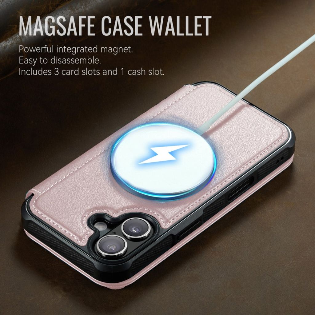 CASEME 053 iPhone 16 Lommeboketui MagSafe RFID Blokkerende - Lysrosa
