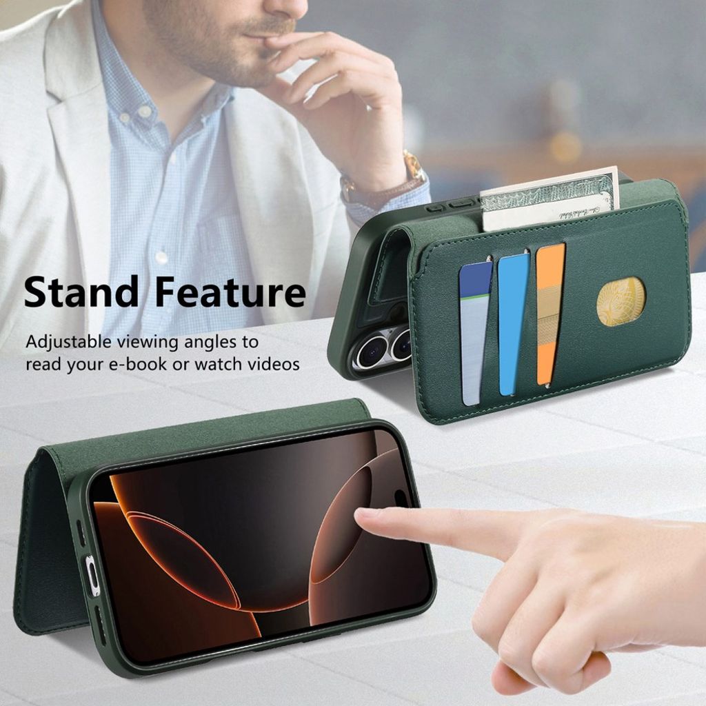 CASENEO iPhone 16 Pro Max Magnetic Wallet Cover RFID Blocking – Green