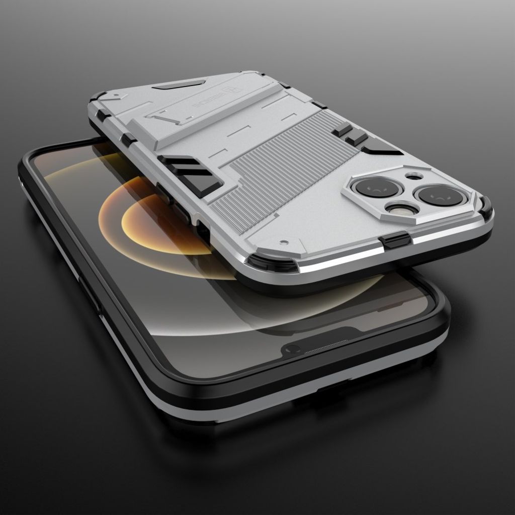 iPhone 13 Case Stand Dual Layer PC+TPU Shockproof - White