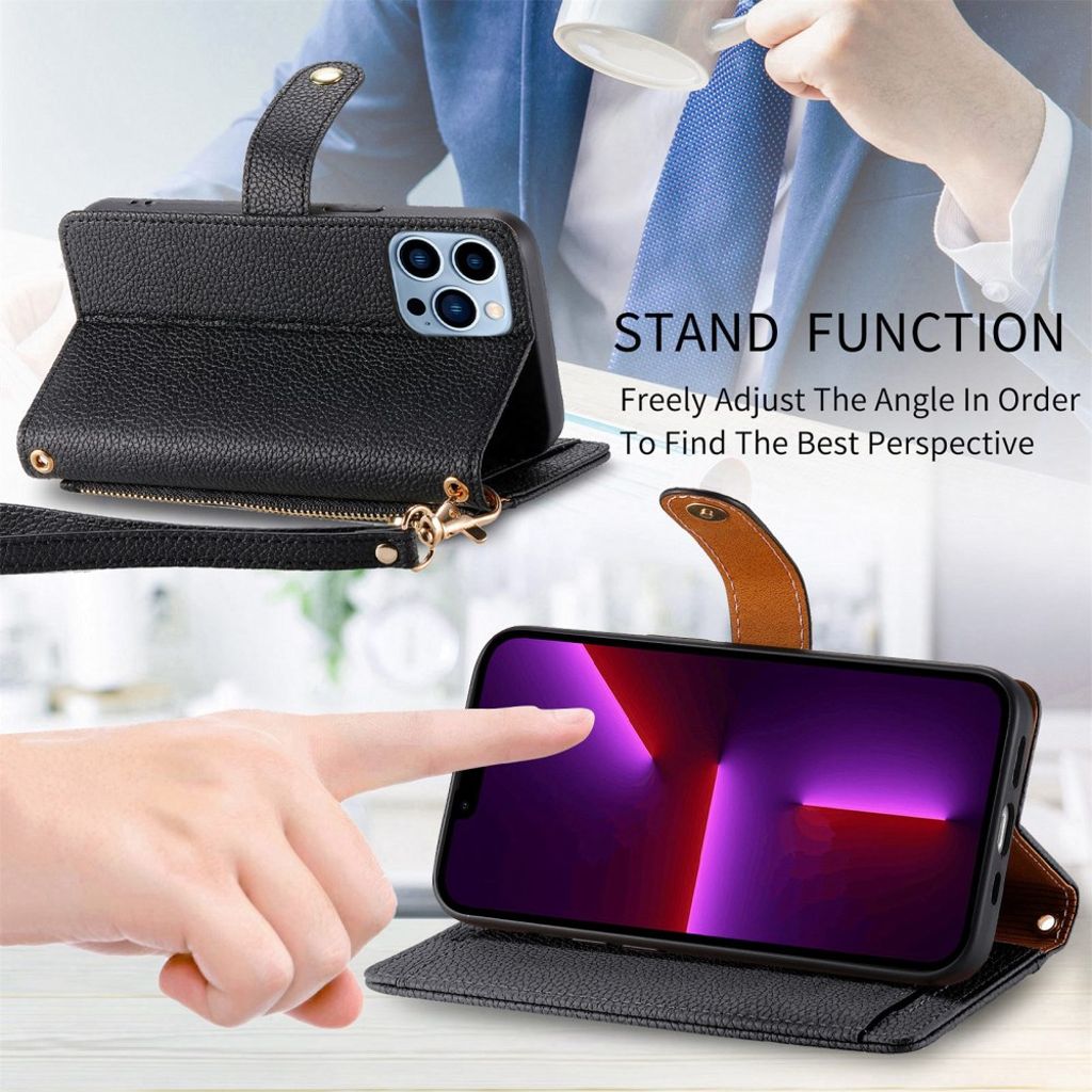 iPhone 13 Pro Lompakkokotelo RFID-estävä Keinonahka – Musta