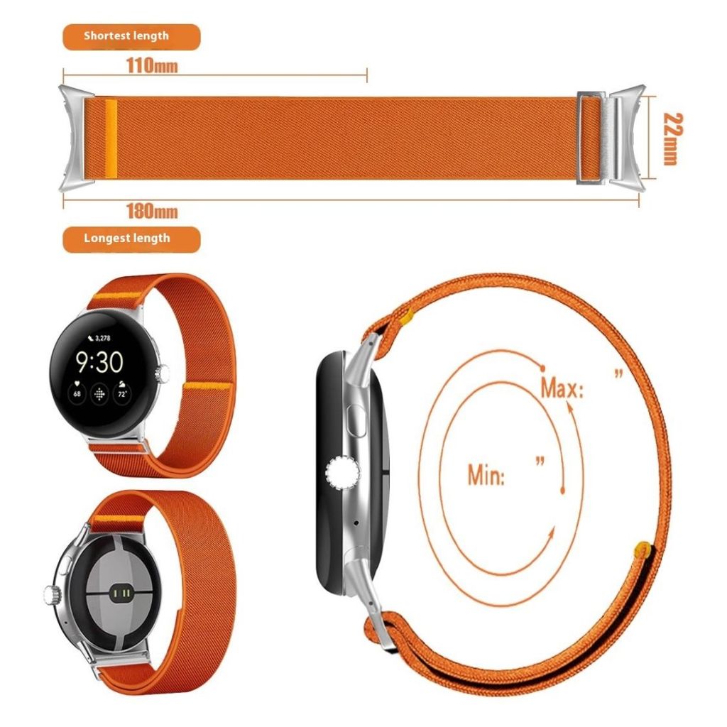 Google Pixel Watch 3 45 mm Kellonranneke, Nylon - vaalean ruskea