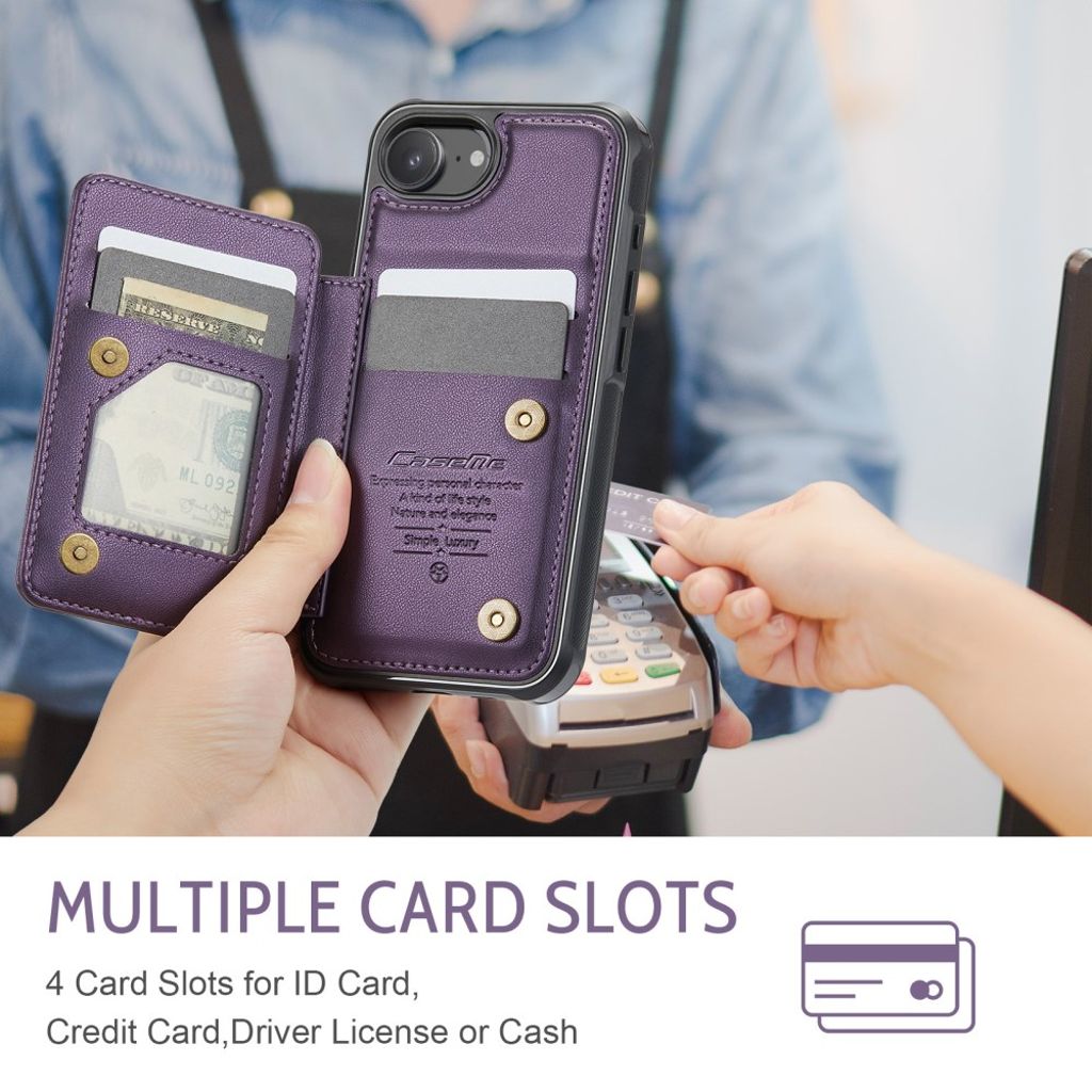 CASEME C22 Wallet Case with RFID Blocking for iPhone 16e – Purple