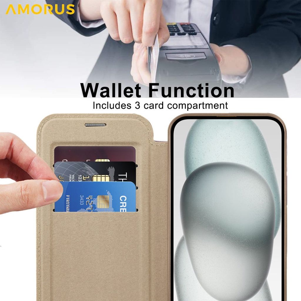 AMORUS iPhone 14 MagSafe Pungetui RFID-blokerende - Beige