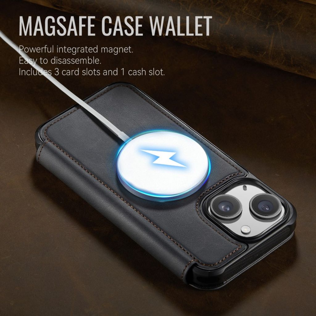 CASEME 053 iPhone 15 Plus/14 Plus Lommeboketui MagSafe RFID Blokkerende - Svart