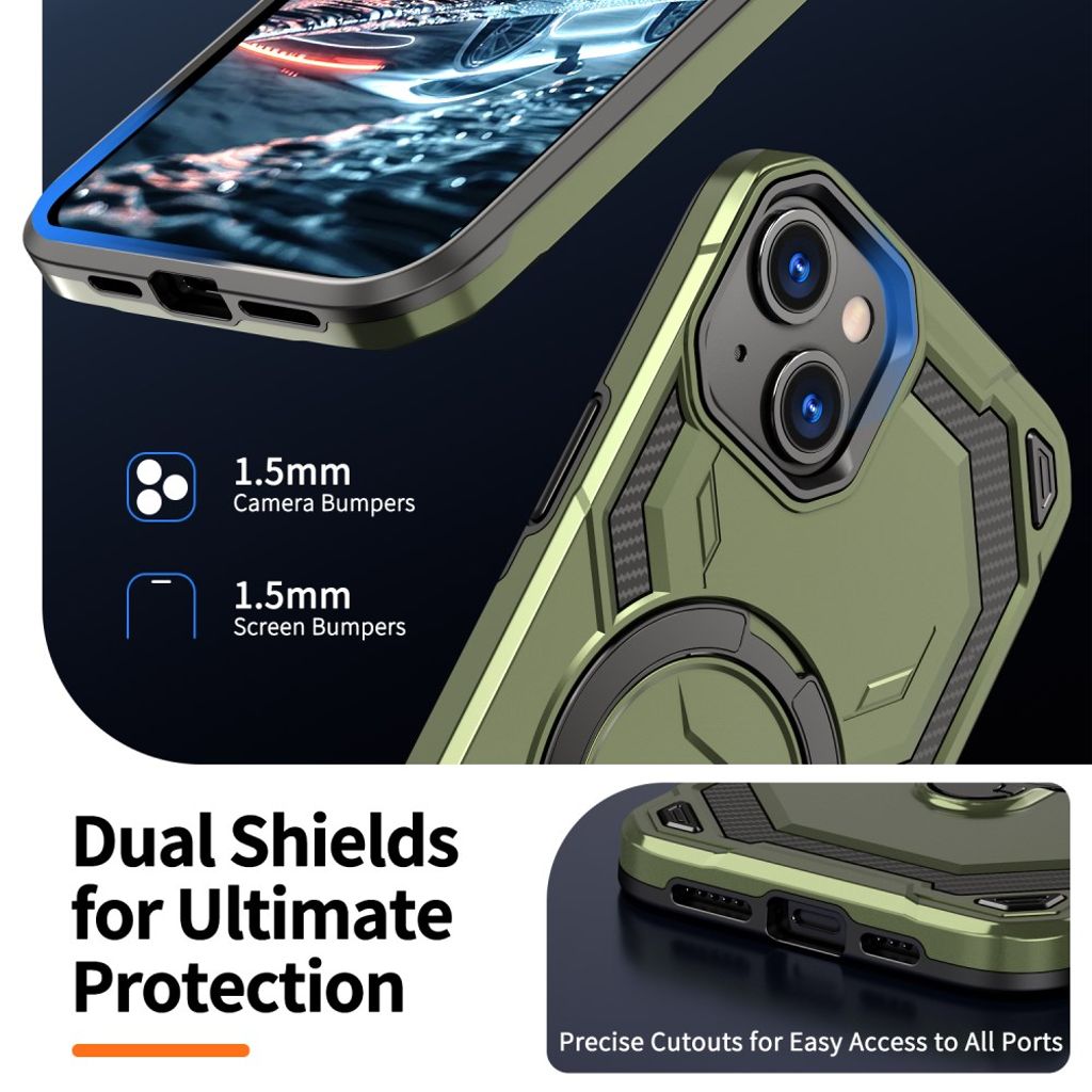 iPhone 13 Magnetic Case Ring Kickstand - Green