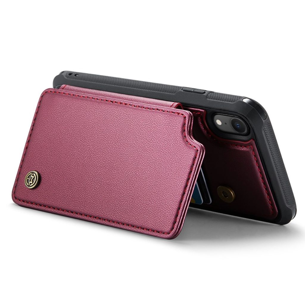 CASEME C22 Plånboksskal med RFID-blockerande för iPhone XR – Röd