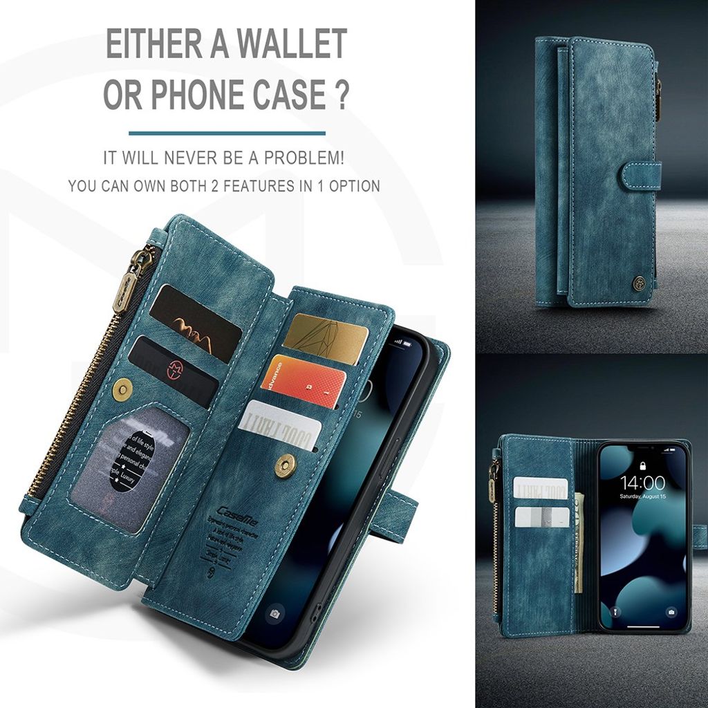 CASEME iPhone 13 Lompakkokotelo Kortin Haltija Kantohihna – Vihreä