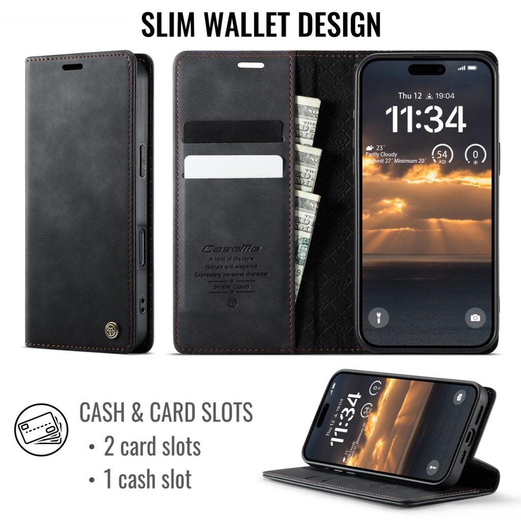 CASEME iPhone 18 Pro/17 Pro RFID-estävä Lompakkokotelo - Musta