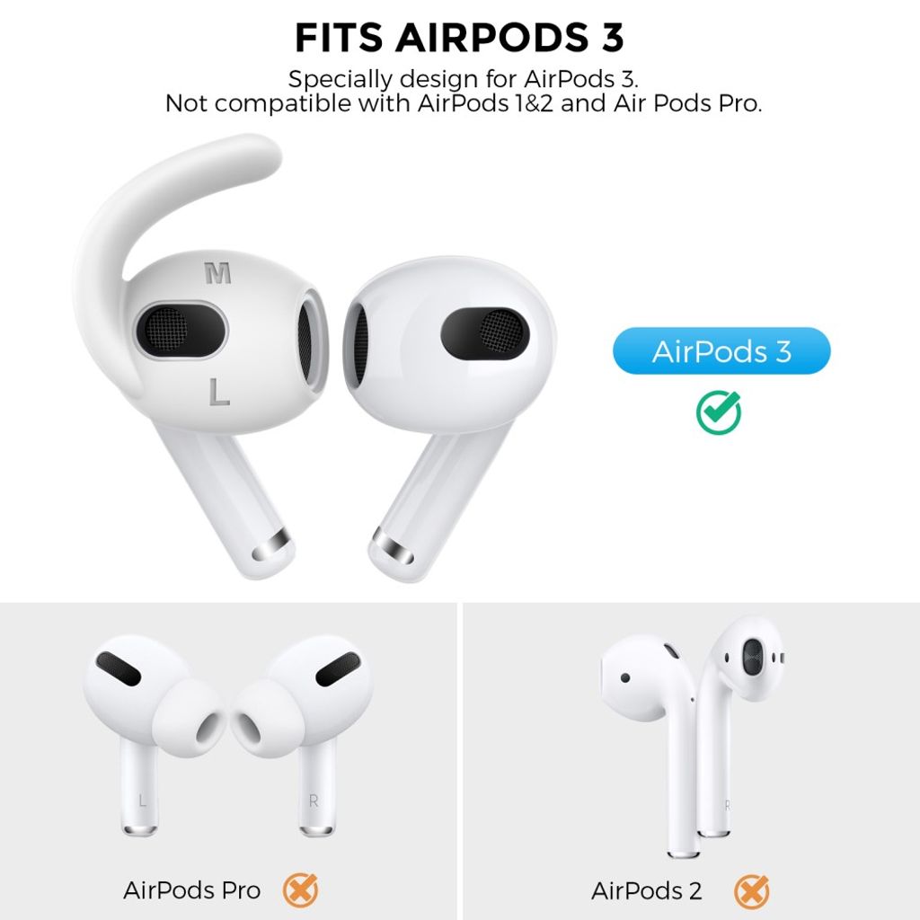 AHASTYLE Apple AirPods Pro 3 ørekroge 3 par, størrelse M og Cover - Hvid