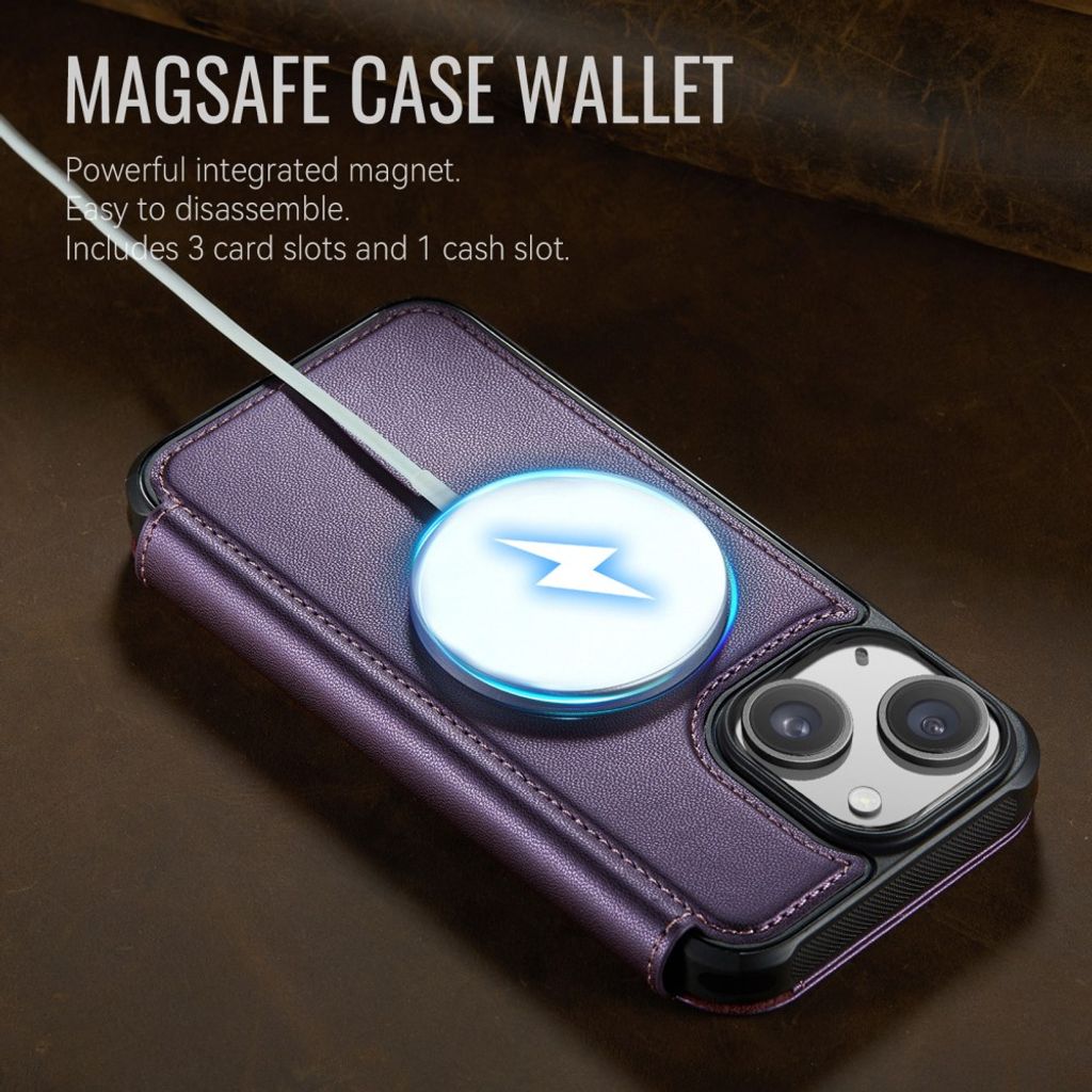 CASEME 053 iPhone 12/12 Pro Lompakkokotelo MagSafe RFID-estävä - Violetti