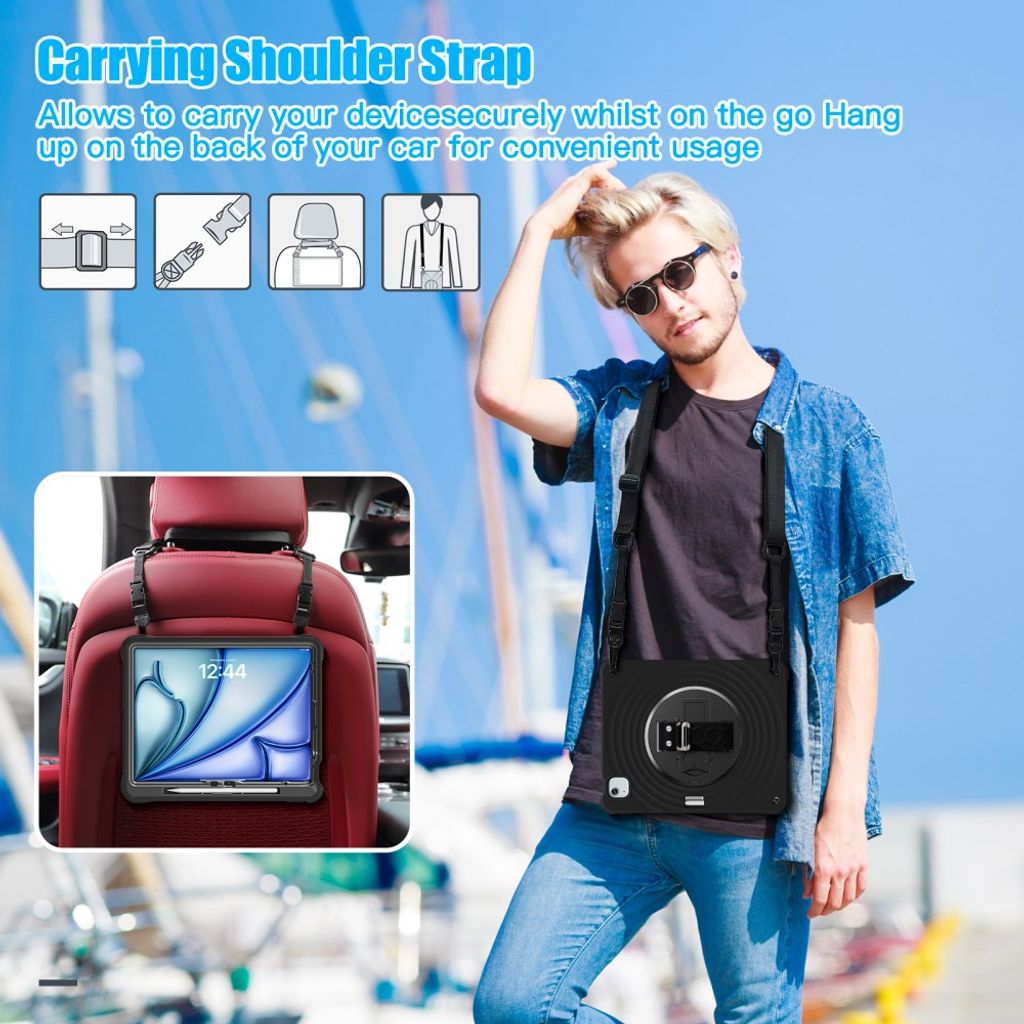 iPad Air 13" / Pro 12.9" Cover med standfunktion og skulderrem - Sort
