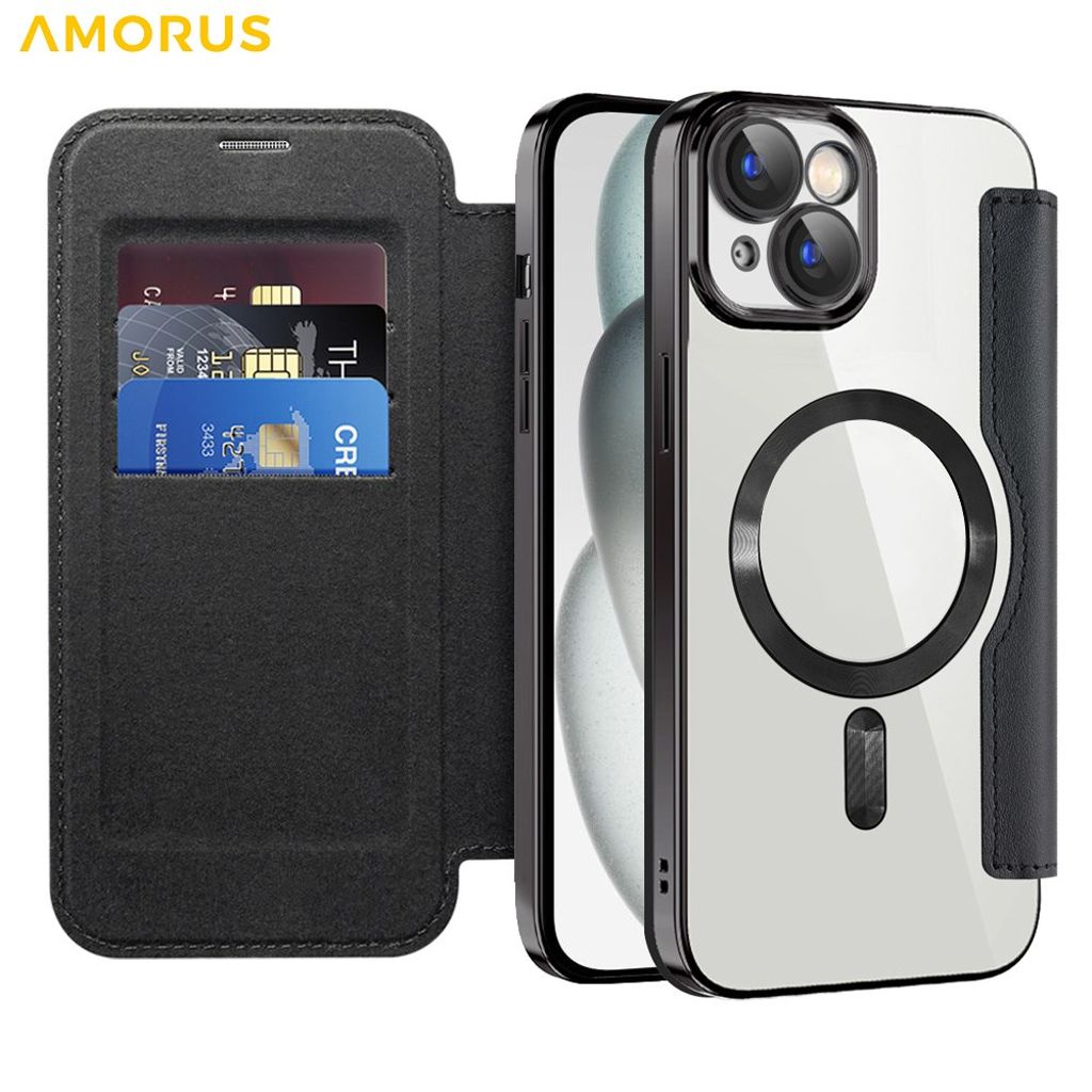 AMORUS iPhone 15 Plus Kotelo MagSafe - Musta