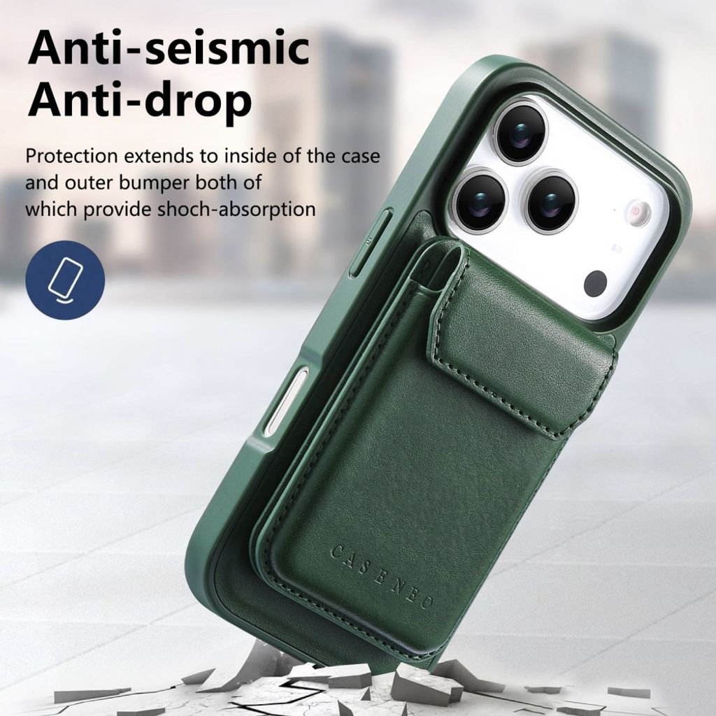 CASENEO iPhone 18 Pro/17 Pro Deksel MagSafe Avtakbar Kortholder - Grønn