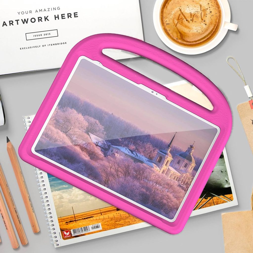 iPad A16 11" 2025/10.9" 2024 EVA-cover med standfunktion og bærehåndtag - Lyserød