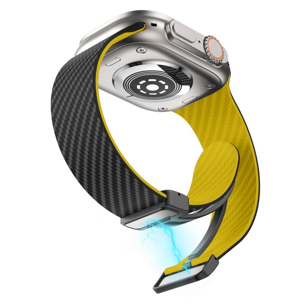 Apple Watch 49 / 46 / 44 / 42mm Klockarmband kolfibertextur - Svart/Gul