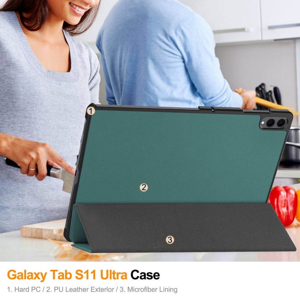 Samsung Galaxy Tab S12 Ultra/S11 Ultra Slimmat Tri-fold stativfodral - Grön