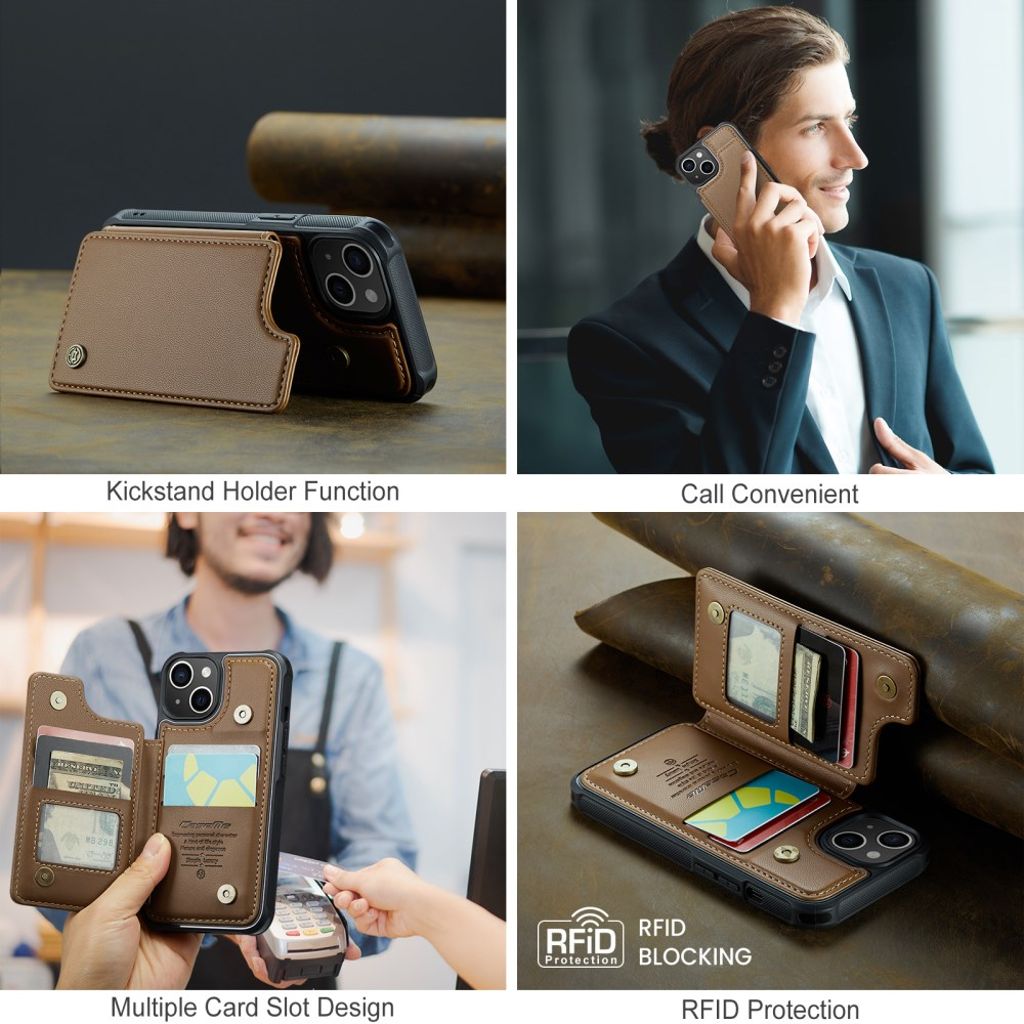 CASEME iPhone 14 C22 Lompakkokuori RFID-estävä - Ruskea