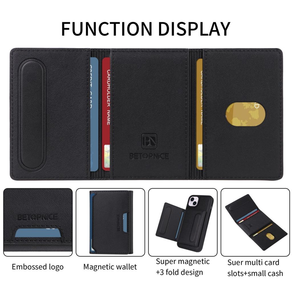 BETOPNICE iPhone 14 Plus MagSafe-deksel med avtakbar lommebok - Svart