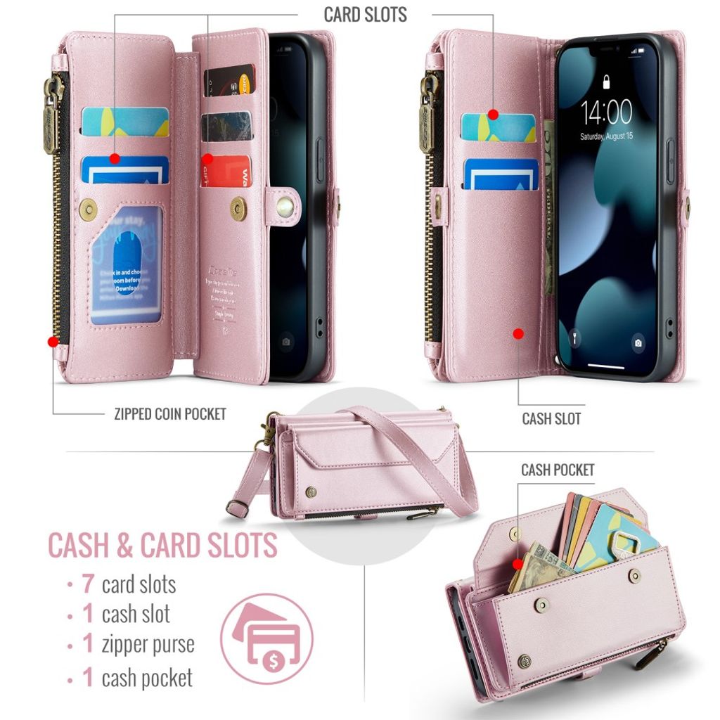 CASEME iPhone 13 Mini Plånboksfodral RFID-blockerande – Rosa