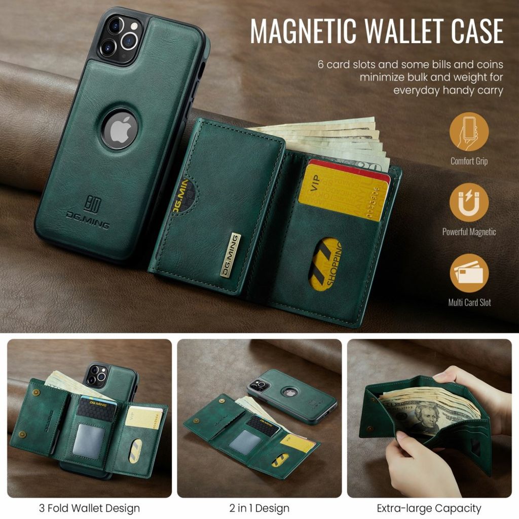 DG.MING iPhone 11 Pro Max Plånboksskal RFID-blockerande – Grön