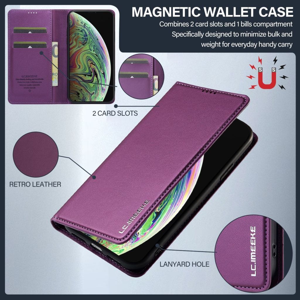 LC.IMEEKE iPhone XS Max Pungetui med Stand og Kortholder – Lilla