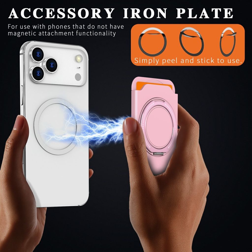 Magnetisk kortholder til mobiltelefon med ringstativ - rosa