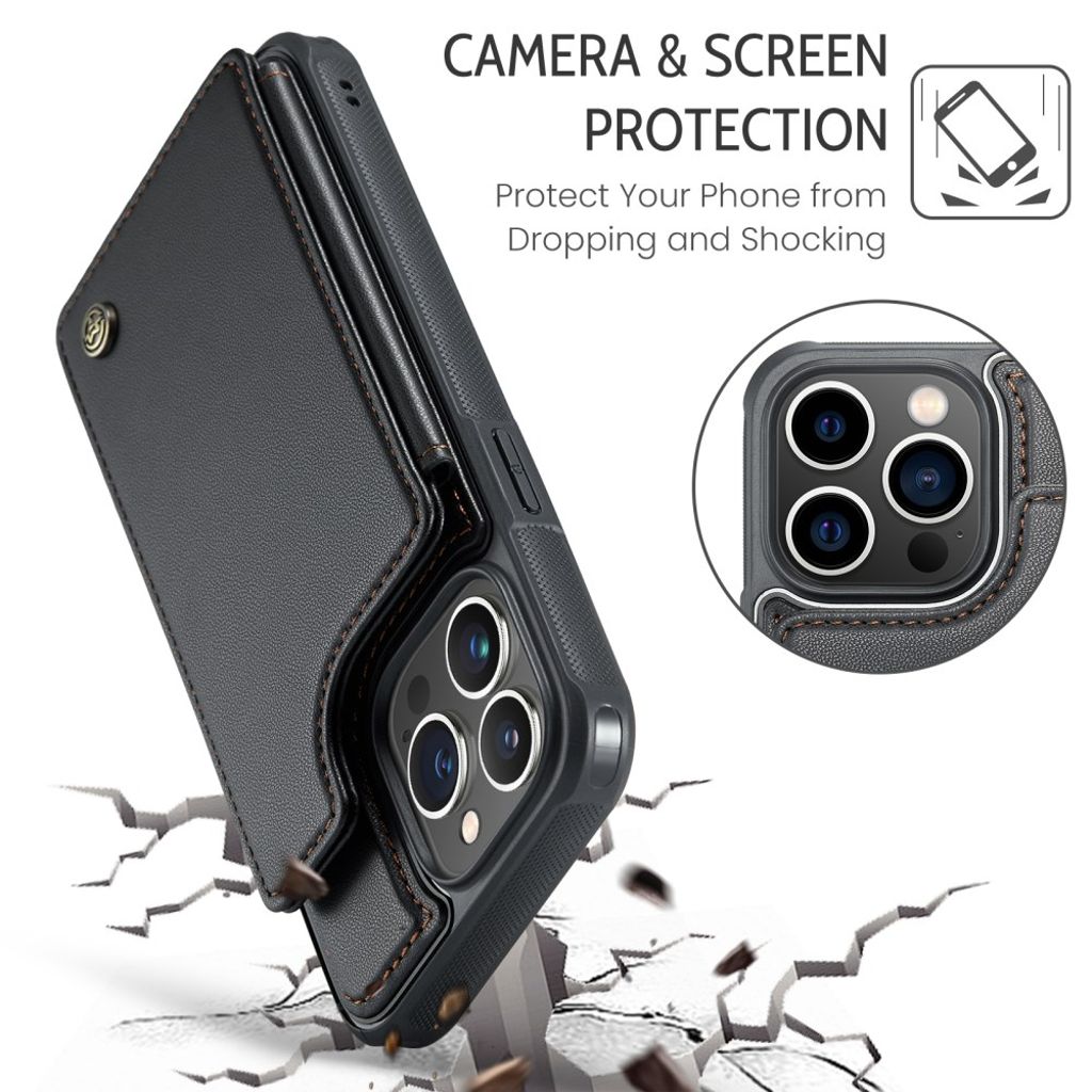 iPhone 13 Pro Max Kuori CASEME C22 Lompakkokuori RFID Musta