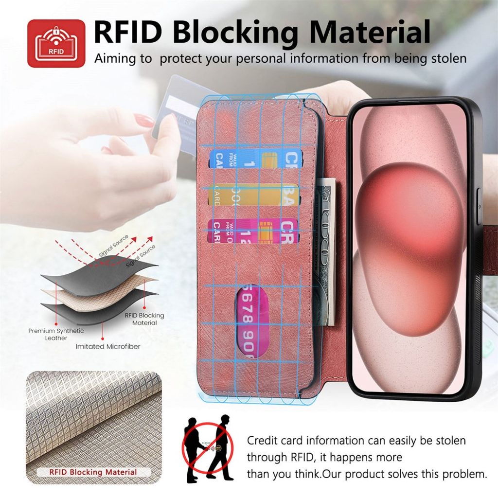 CASENEO iPhone 13 Lompakkokotelo Jalusta Irrotettava - Vaaleanpunainen