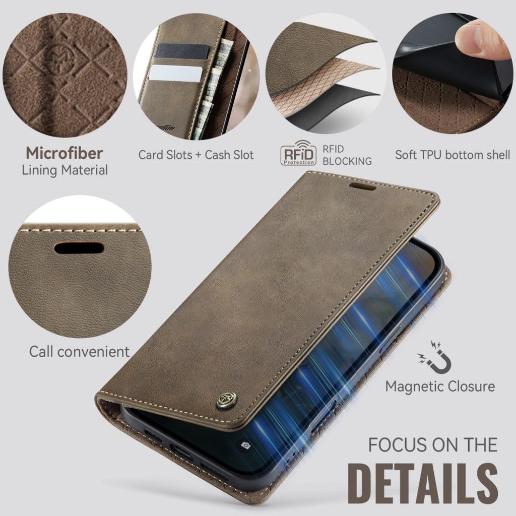 CASEME iPhone 16 Pro Max RFID Blocking Wallet Cover – Brown